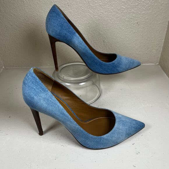 Ralph Lauren Purple Label Cecilia Bleached Denim Pump 4” Heel - size 41B - Picture 2 of 12